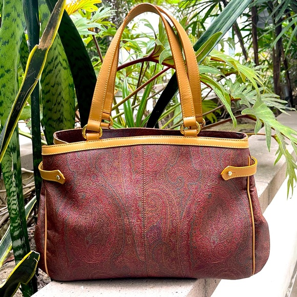 ETRO Burgundy Paisley Shoulder Bag M/L Tote AUTHENTIC NO CALL OUTS! - Picture 6 of 13